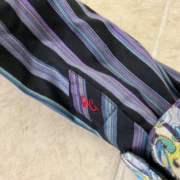 Robert Graham Flip Cuff strip Shirt Men's Large Paisley Long Sleeve Black Purple - Picture 12 of 16